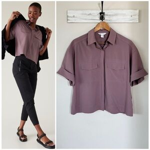 ATHLETA S Hike Packable Top in Damask Mauve • Relaxed Button Up Pocket Shirt